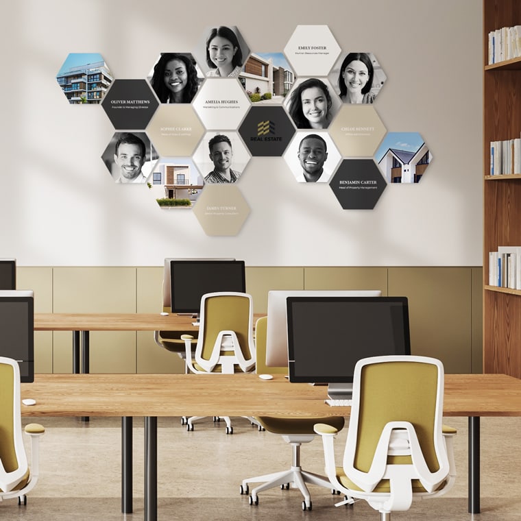 Hexagon photo wall in business space