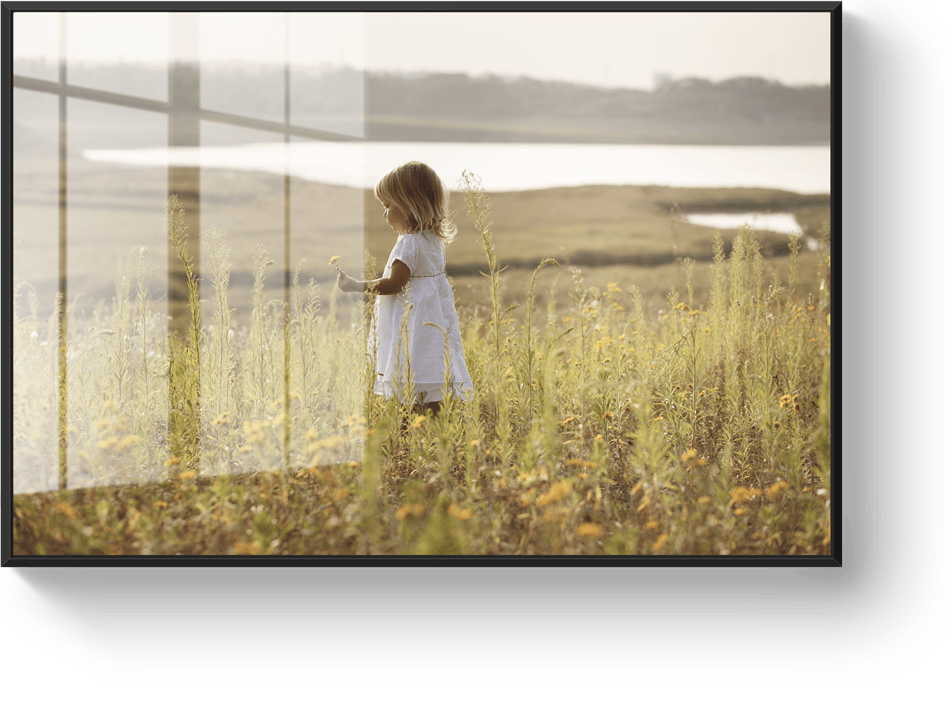 Acrylic glass photo print with black floating frame